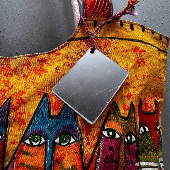 Vintage Laurel Burch Bag Handbag Tote Purse Cat Design Colorful Canvas Beach - Picture 6 of 16